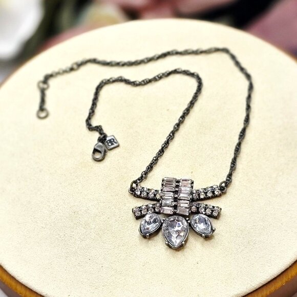 Banana Republic Rhinestones and Black Metal Necklace - Picture 1 of 12